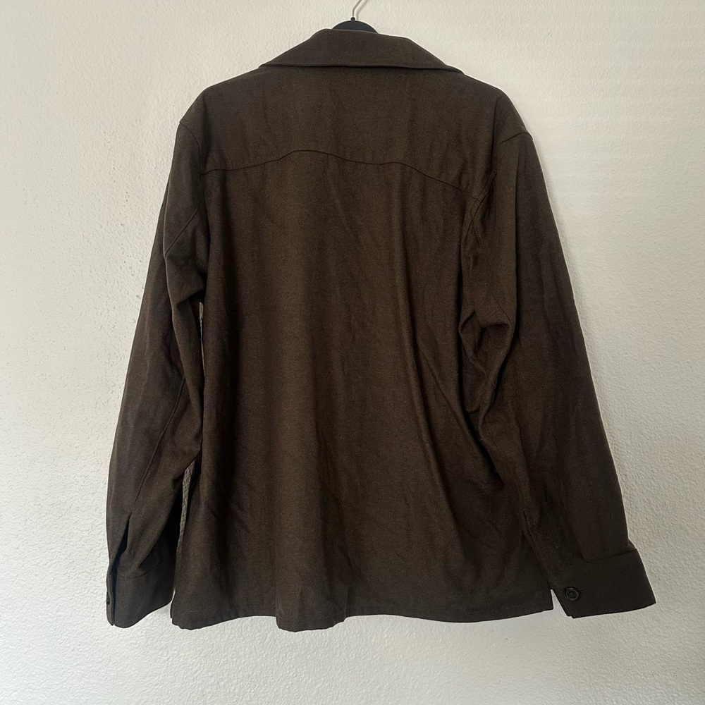 Uniqlo Brown Utility Soft Over Green Brown Long Button Down Jacket Top - Picture 4 of 4